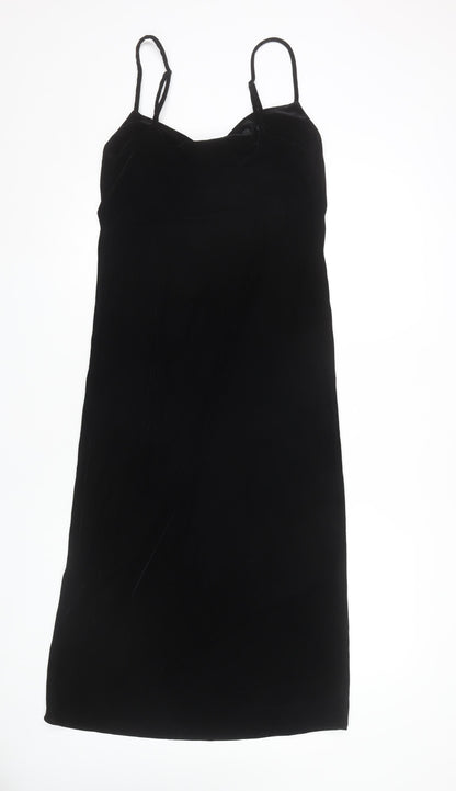 Zara Women Black XS Slip Dress Strappy Velvet Party Cocktail