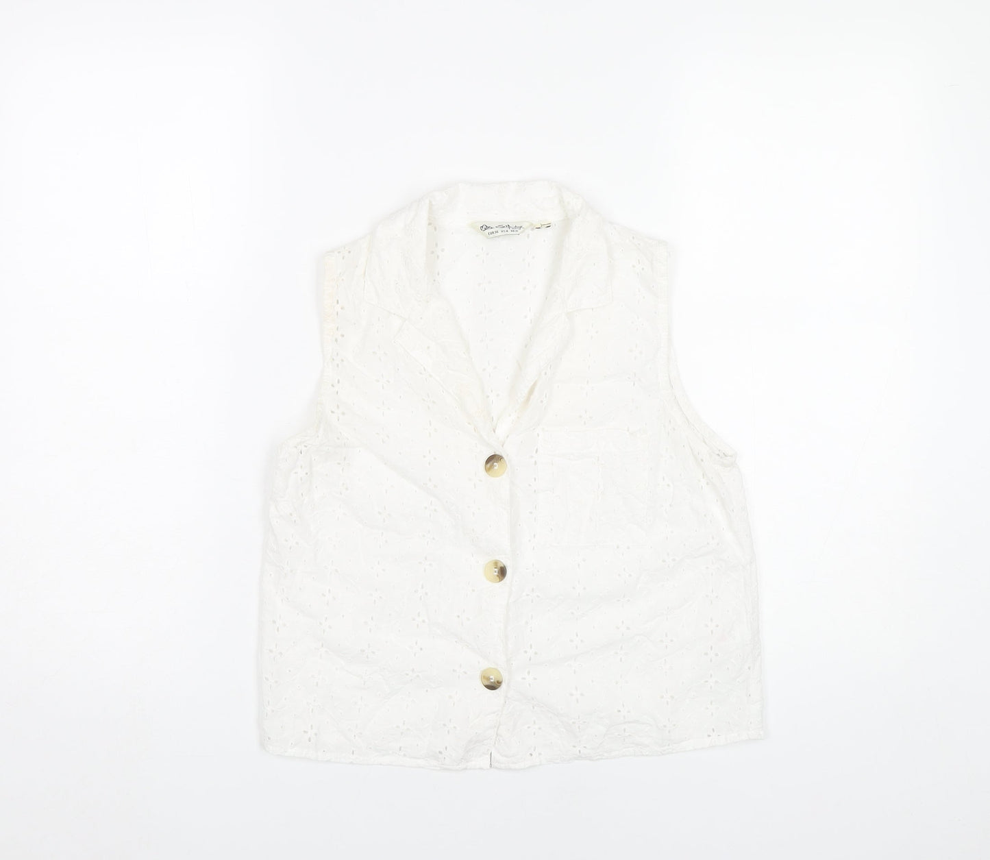 Miss Selfridge Womens White Cotton Sleeveless Blouse UK 8