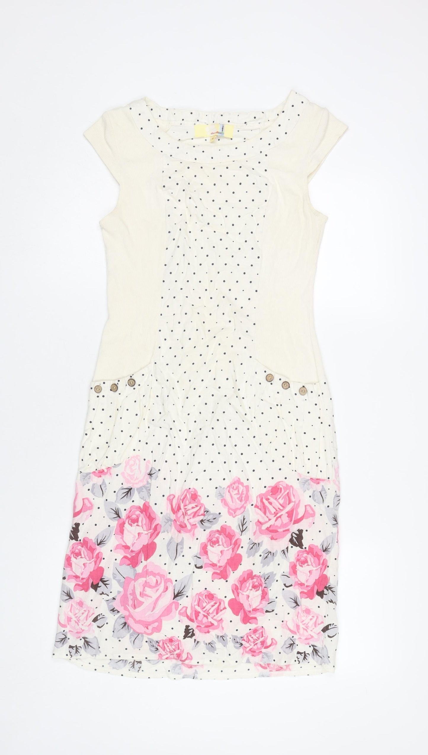 Alice Collins Womens Ivory Floral Polka Dot Shift Dress Size 8