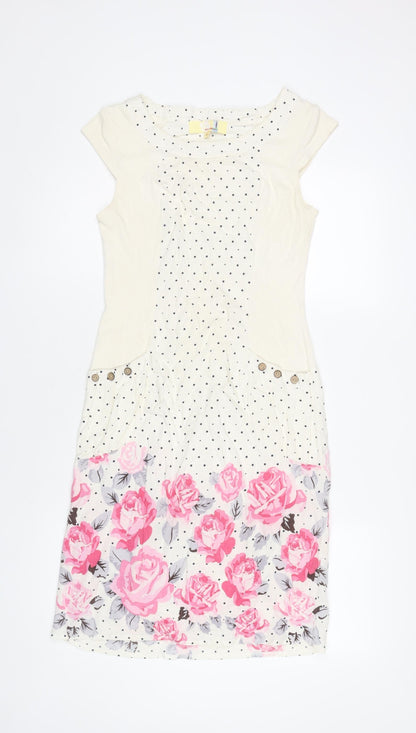 Alice Collins Womens Ivory Floral Polka Dot Shift Dress Size 8