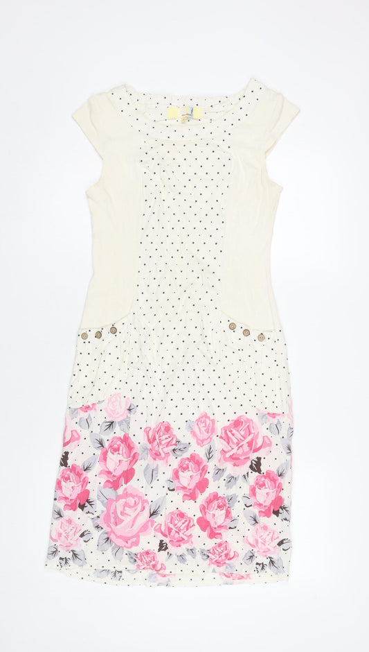 Alice Collins Womens Ivory Floral Polka Dot Shift Dress Size 8