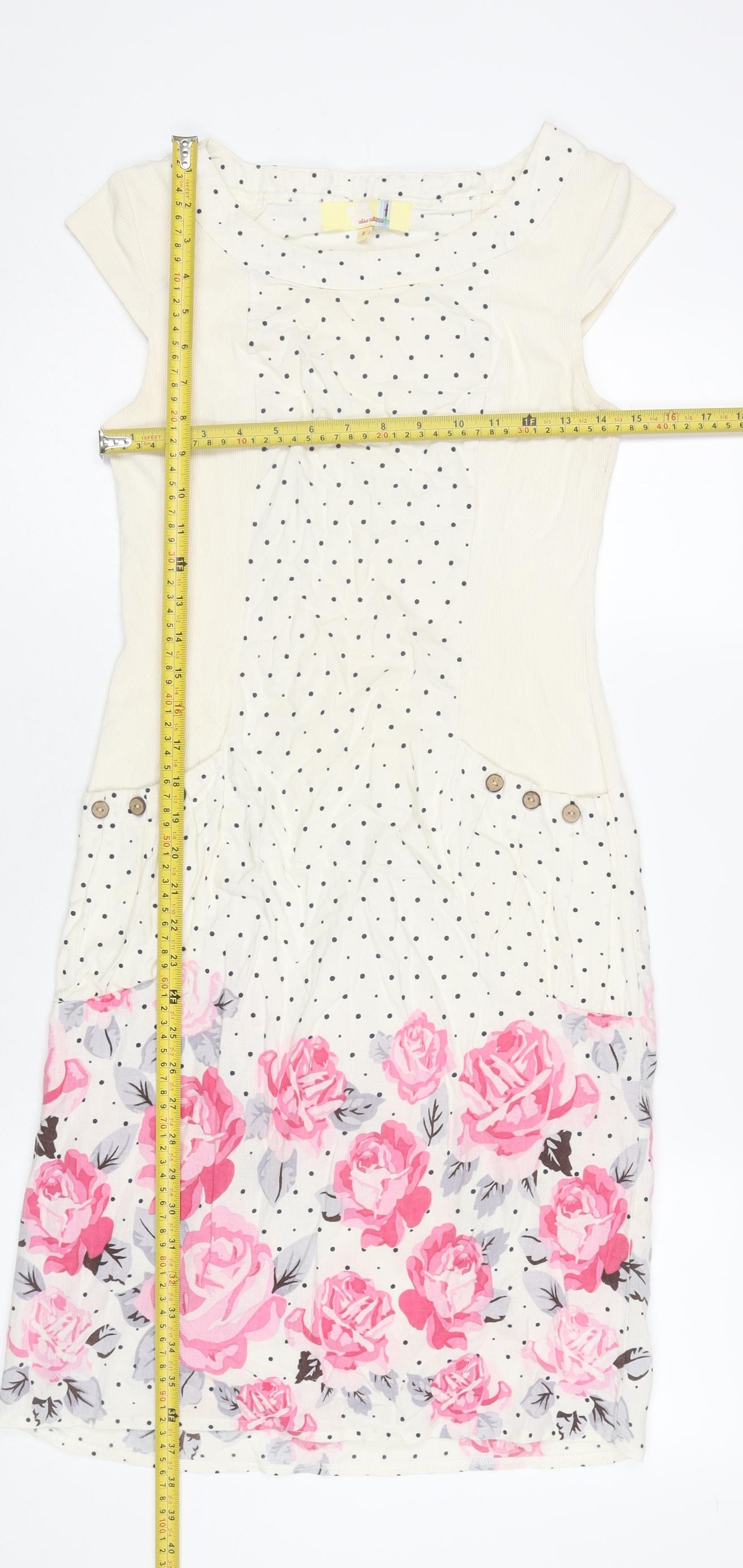 Alice Collins Womens Ivory Floral Polka Dot Shift Dress Size 8