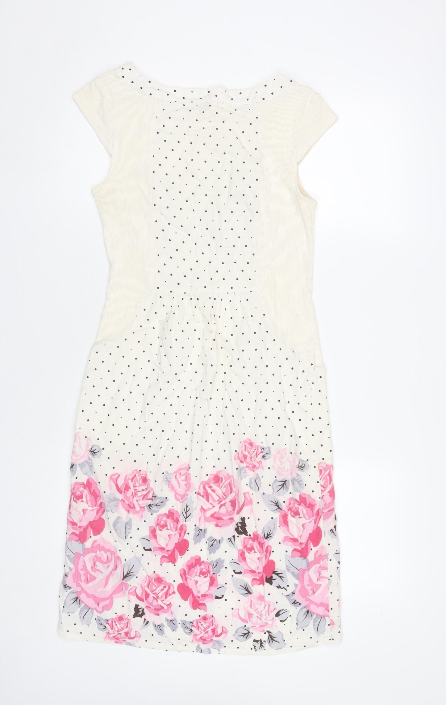Alice Collins Womens Ivory Floral Polka Dot Shift Dress Size 8