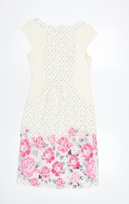 Alice Collins Womens Ivory Floral Polka Dot Shift Dress Size 8