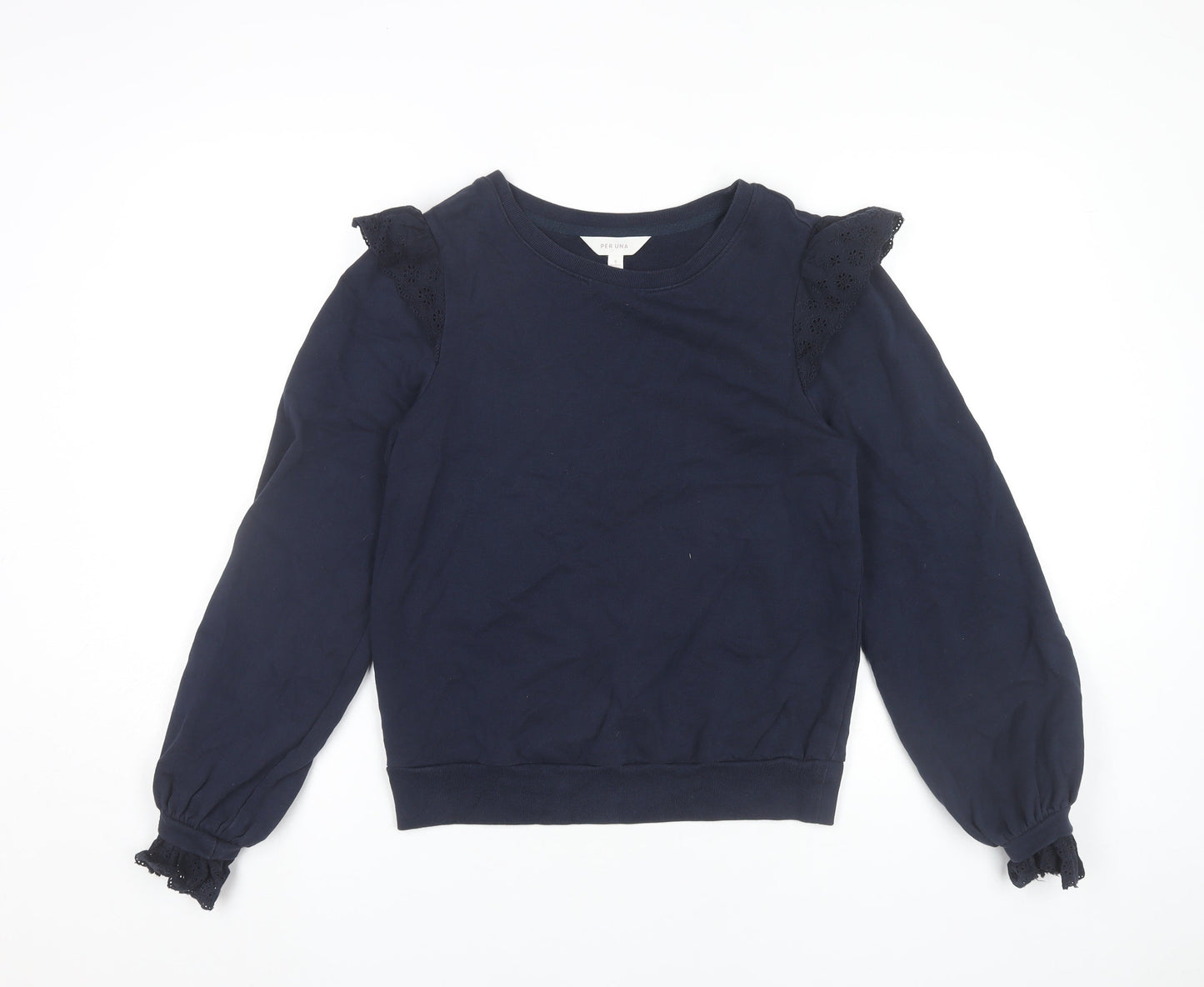 Marks and Spencer Women’s Navy Sweatshirt Size 8 Cotton Ruffle
