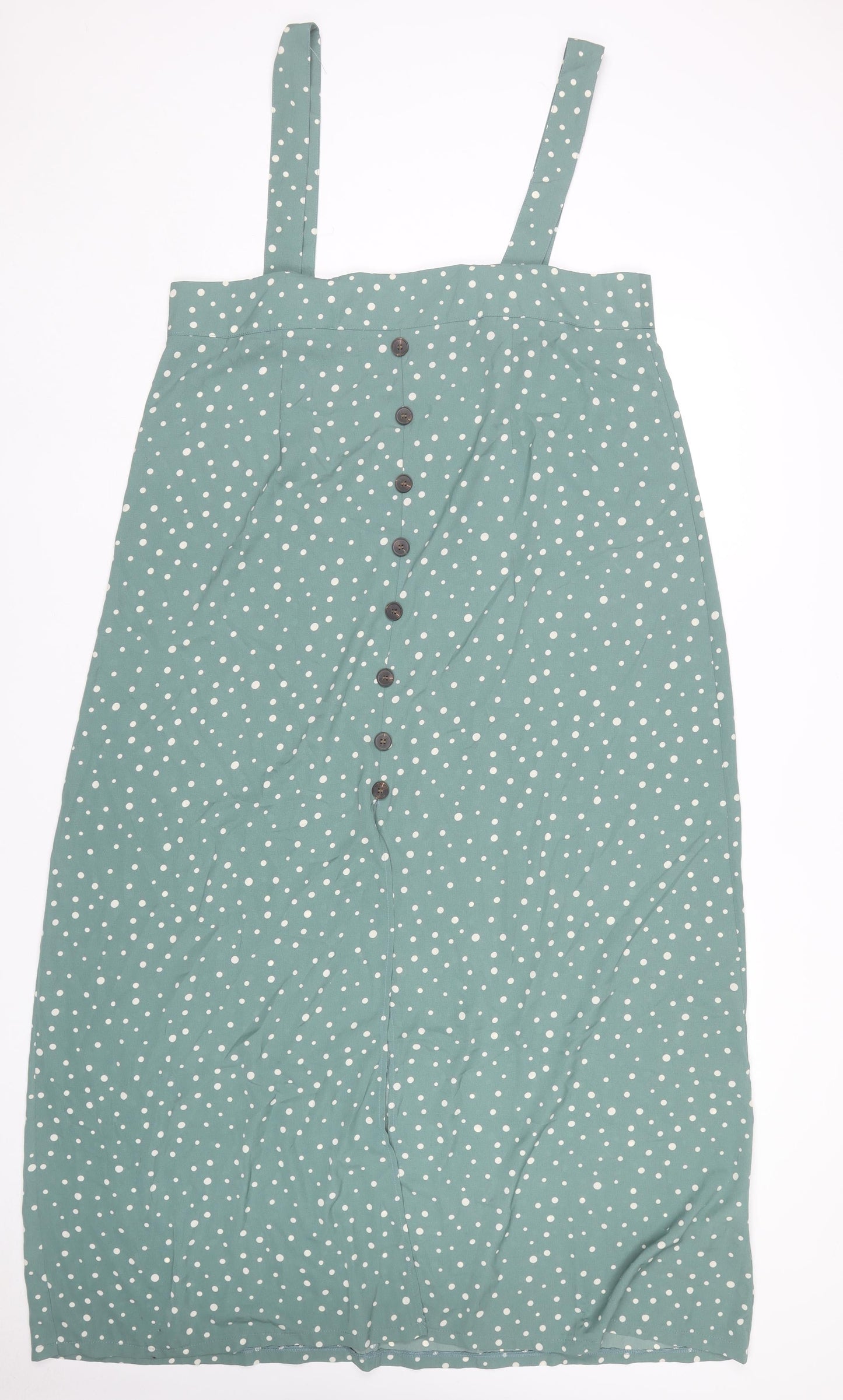 Boohoo Womens Green Polka Dot Midi Pinafore Dress Size 20