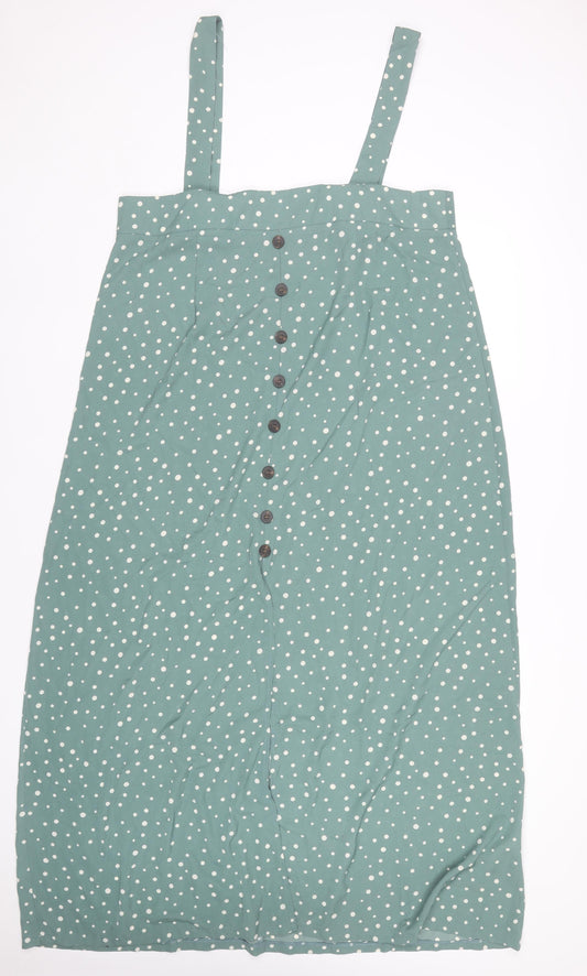 Boohoo Womens Green Polka Dot Midi Pinafore Dress Size 20