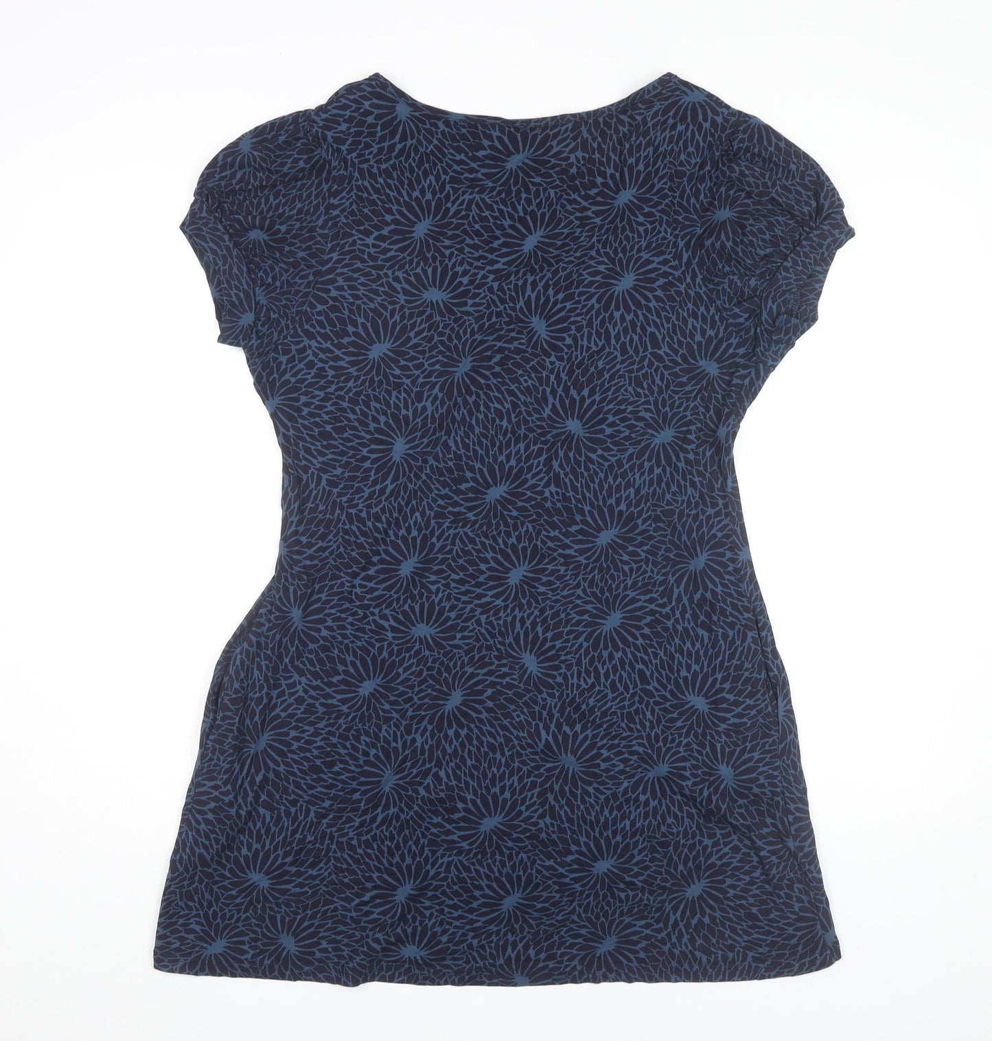 Next Women Blue Floral Shift Dress Size 14 Scoop Neck Short Sleeve