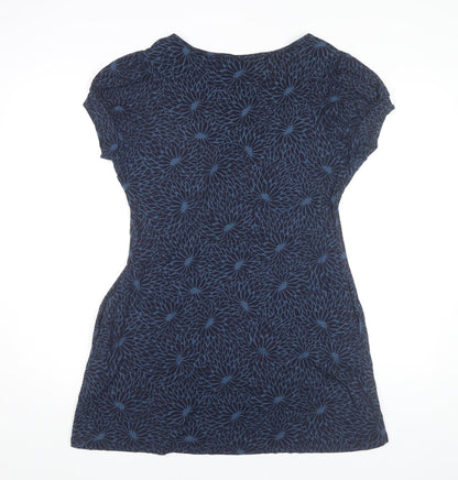 Next Women Blue Floral Shift Dress Size 14 Scoop Neck Short Sleeve