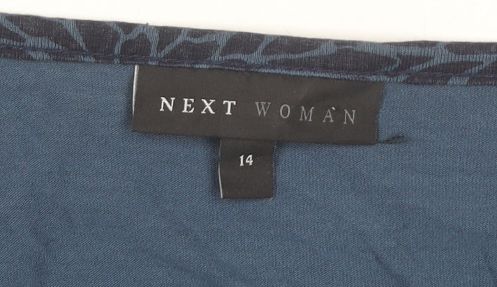 Next Women Blue Floral Shift Dress Size 14 Scoop Neck Short Sleeve