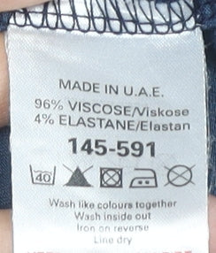 Next Women Blue Floral Shift Dress Size 14 Scoop Neck Short Sleeve