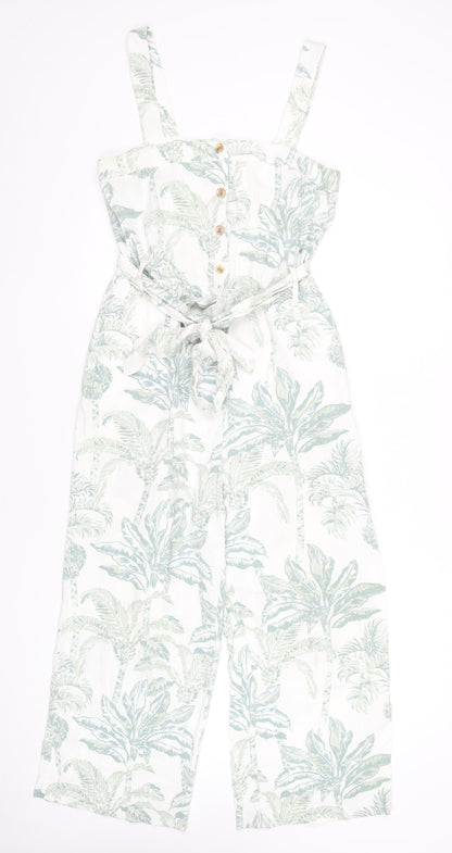 H&M Womens White Tropical Wide Leg Sleeveless Jumpsuit Size S