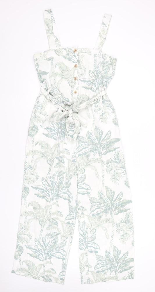 H&M Womens White Tropical Wide Leg Sleeveless Jumpsuit Size S