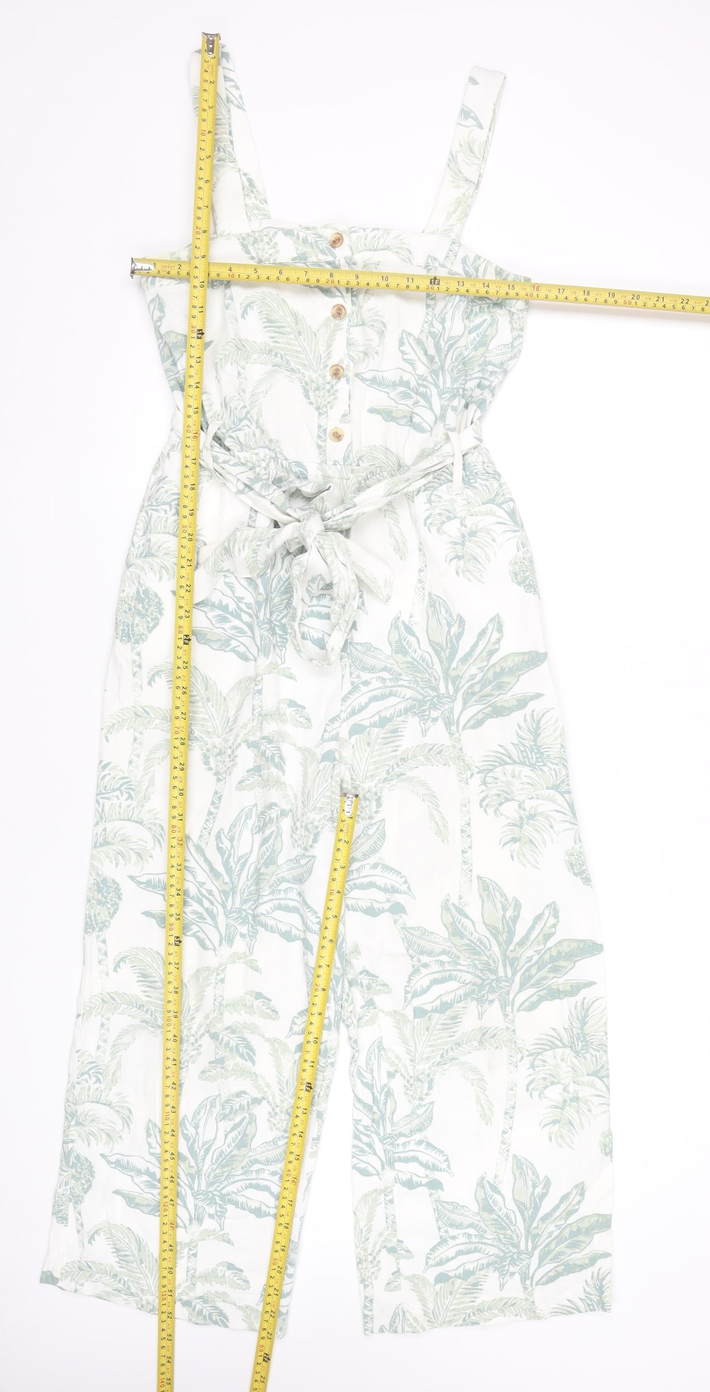 H&M Womens White Tropical Wide Leg Sleeveless Jumpsuit Size S