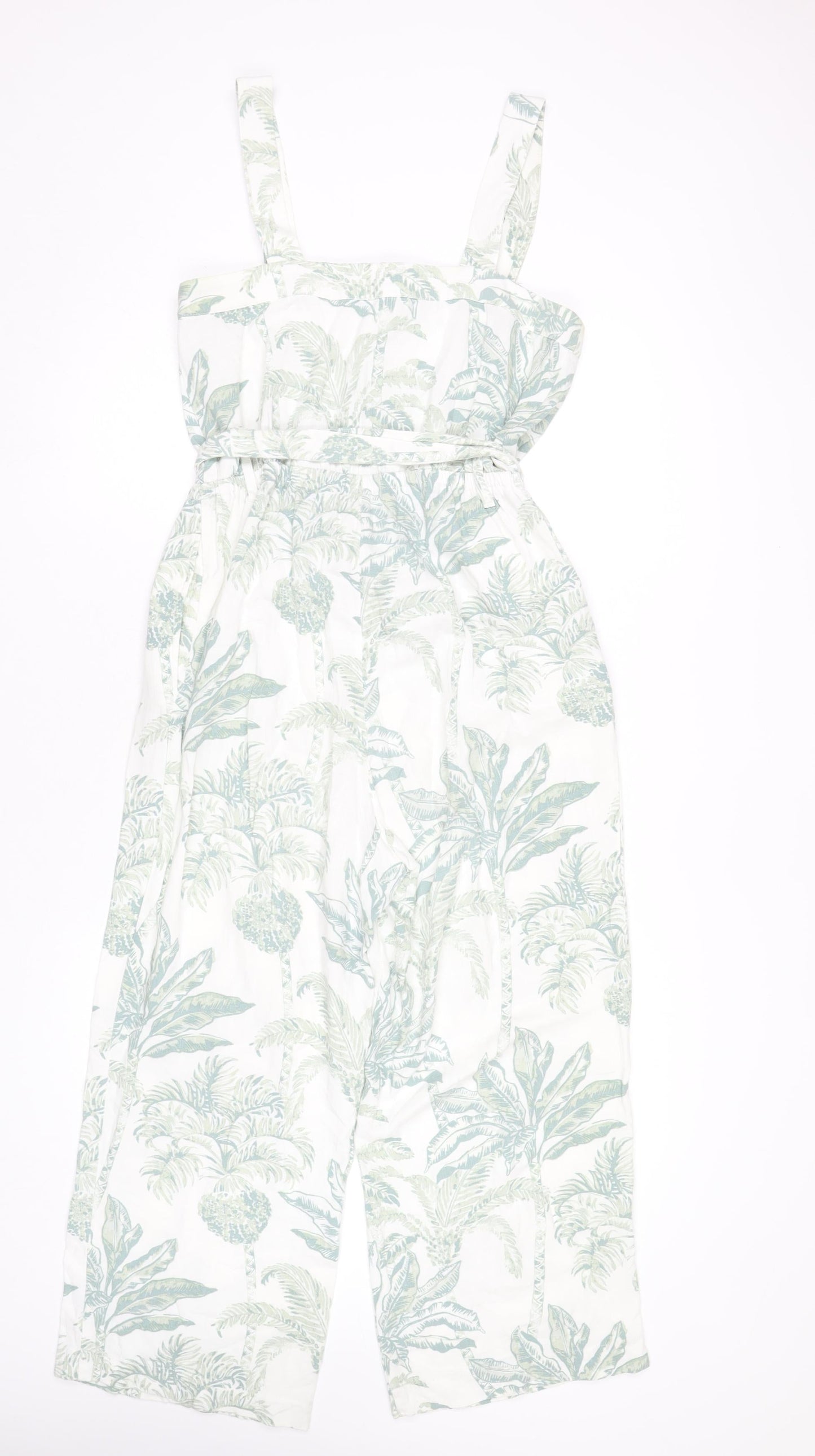H&M Womens White Tropical Wide Leg Sleeveless Jumpsuit Size S