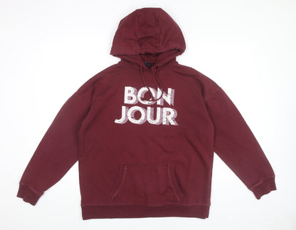 Next Women’s Burgundy Hoodie UK 14 Pullover Bonjour Print