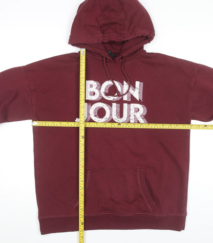 Next Women’s Burgundy Hoodie UK 14 Pullover Bonjour Print