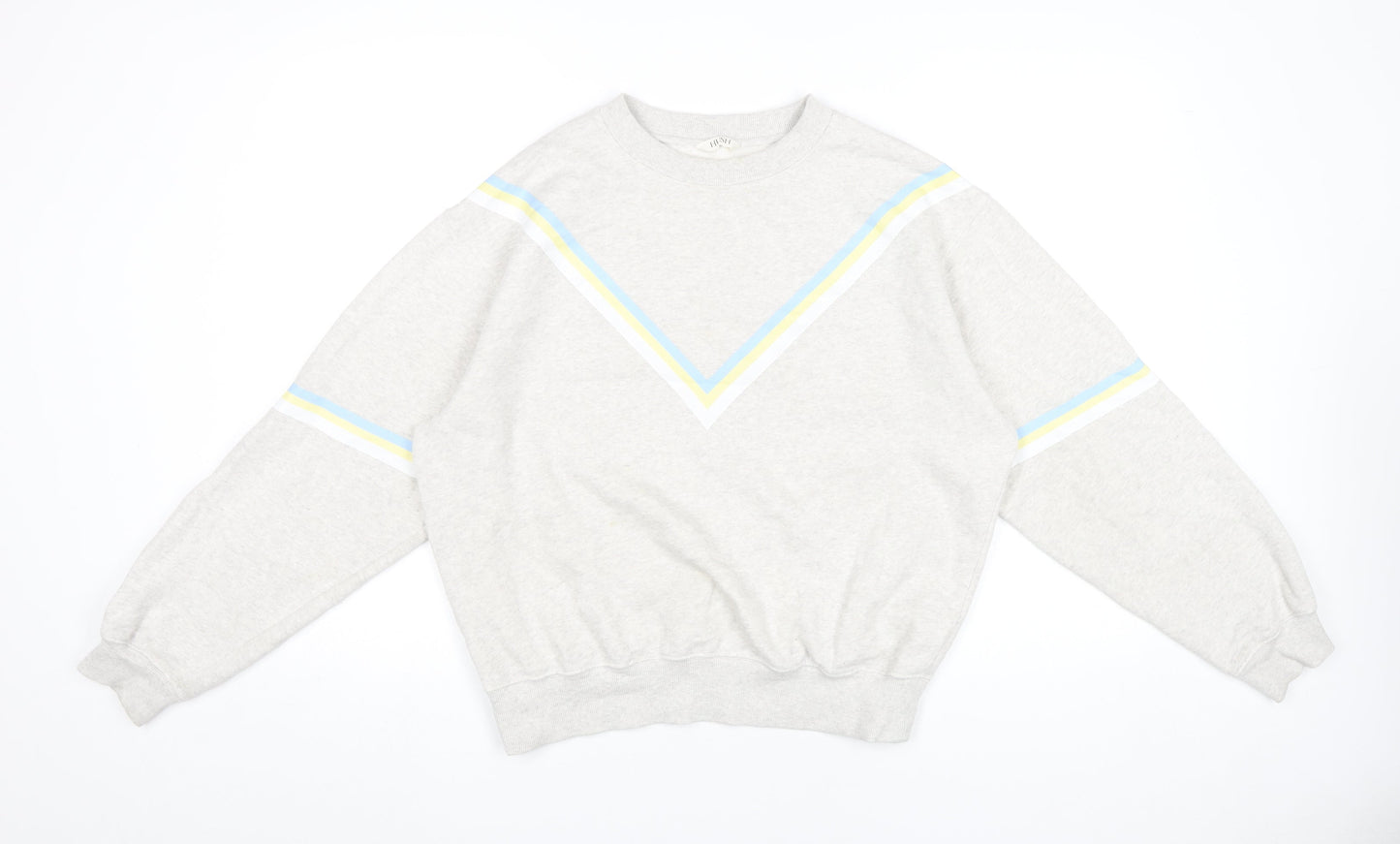 Hush Women’s Grey Cotton Sweatshirt Small Retro Stripe Crew Neck