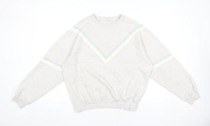 Hush Women’s Grey Cotton Sweatshirt Small Retro Stripe Crew Neck