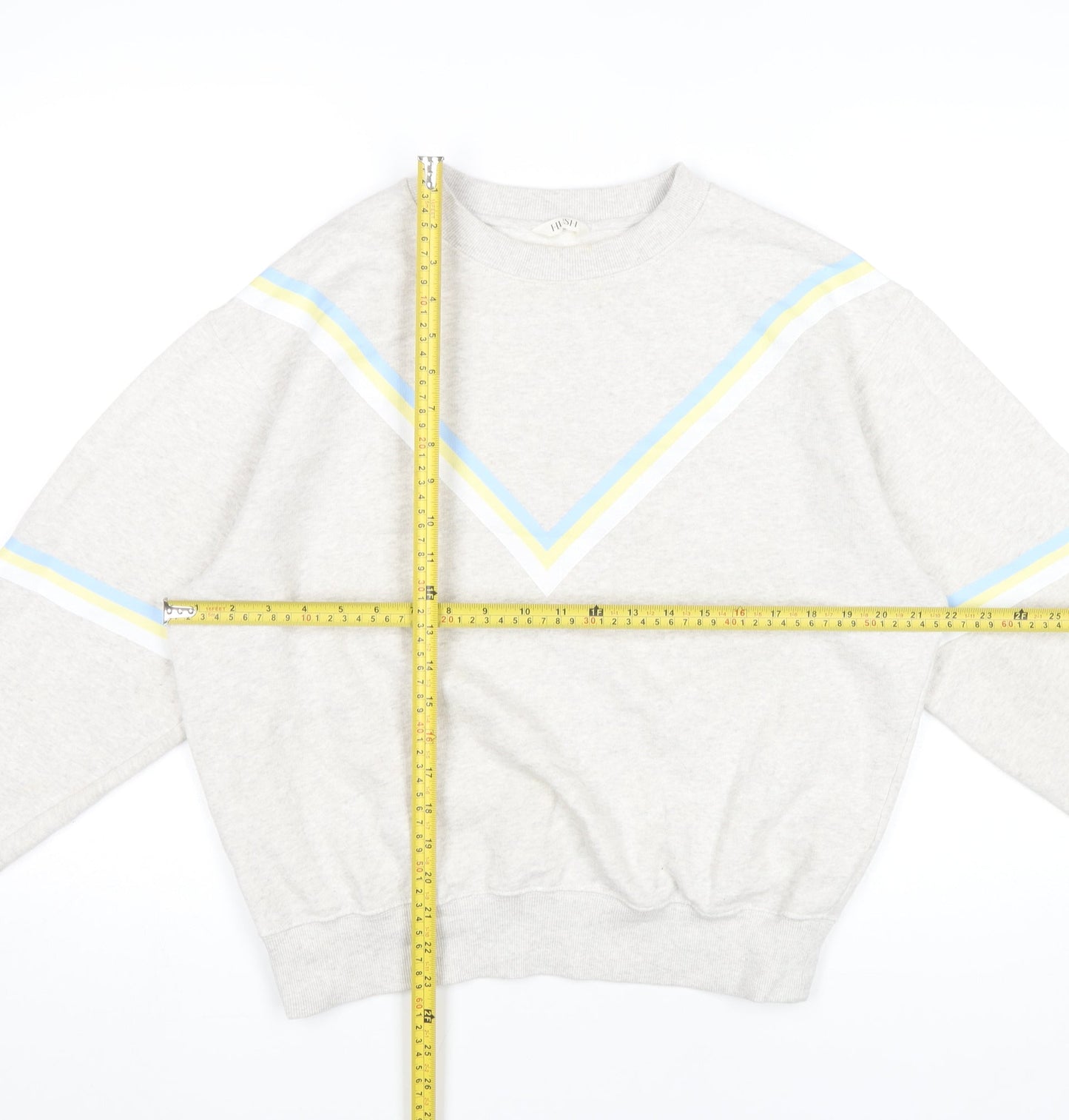 Hush Women’s Grey Cotton Sweatshirt Small Retro Stripe Crew Neck