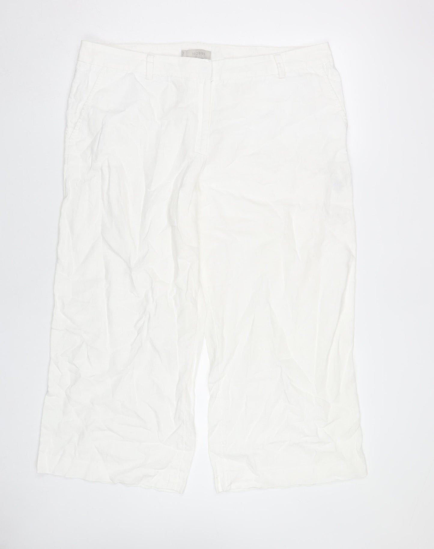 Hobbs Women White Linen Wide-Leg Trousers UK 16 Summer Casual