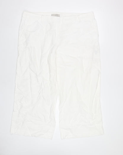 Hobbs Women White Linen Wide-Leg Trousers UK 16 Summer Casual