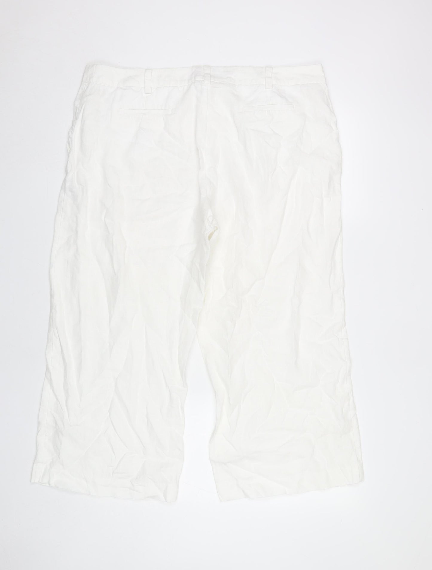 Hobbs Women White Linen Wide-Leg Trousers UK 16 Summer Casual