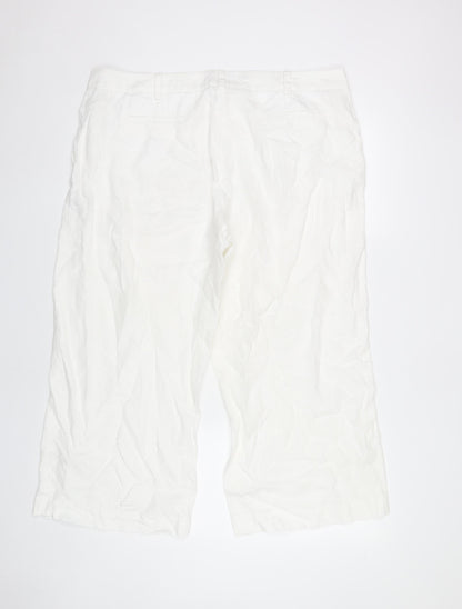 Hobbs Women White Linen Wide-Leg Trousers UK 16 Summer Casual