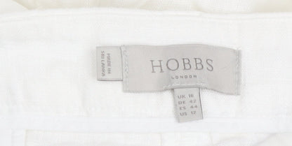 Hobbs Women White Linen Wide-Leg Trousers UK 16 Summer Casual