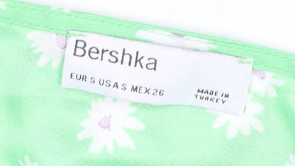 Bershka Women's Green Floral Cropped V-Neck Blouse Size S