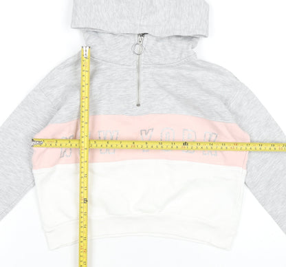 H&M Girls Grey Pink White Colourblock Hoodie 9-10Y Half Zip Hooded Sweatshirt