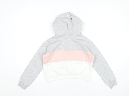 H&M Girls Grey Pink White Colourblock Hoodie 9-10Y Half Zip Hooded Sweatshirt