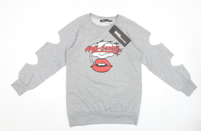 Oh My Days Womens Grey Graphic Pullover Sweatshirt UK 8