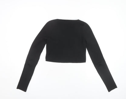 Zara Women Black Square Neck Cropped Long Sleeve Blouse Size 10