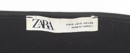 Zara Women Black Square Neck Cropped Long Sleeve Blouse Size 10