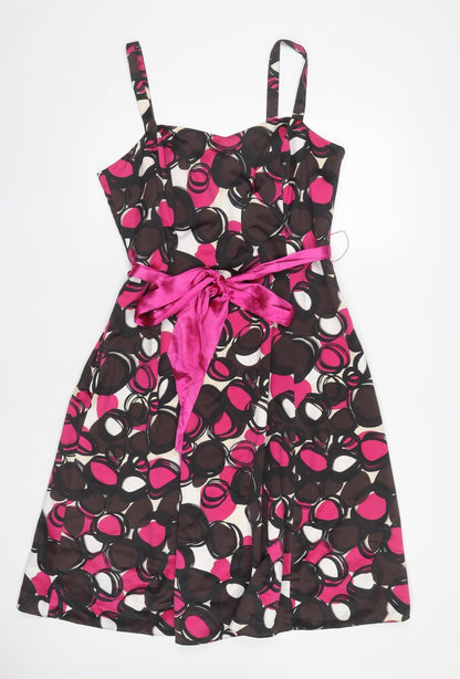 Début Women’s Pink Black A-Line Knee Length Sleeveless Dress Size 14
