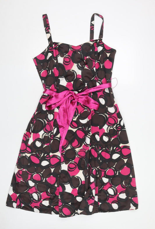 Début Women’s Pink Black A-Line Knee Length Sleeveless Dress Size 14