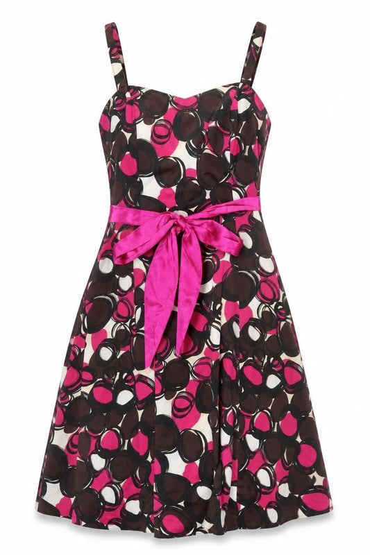 Debut Women’s Pink Black A-Line Knee Length Sleeveless Dress Size 14
