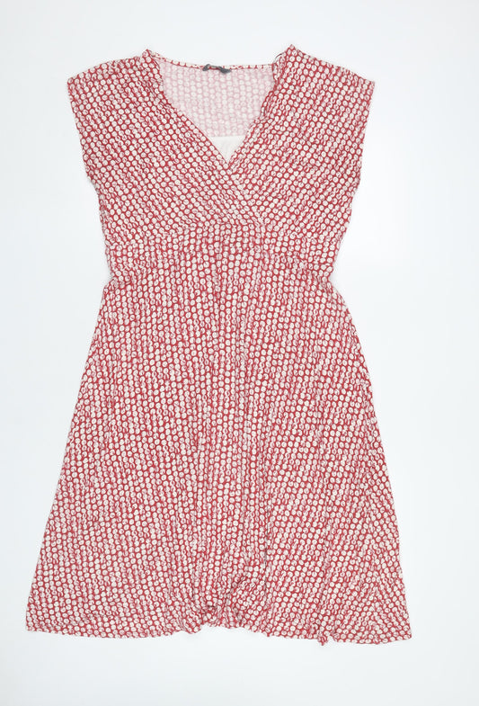 BHS Women’s Red Polka Dot Wrap Dress Size 18 Knee Length V-Neck