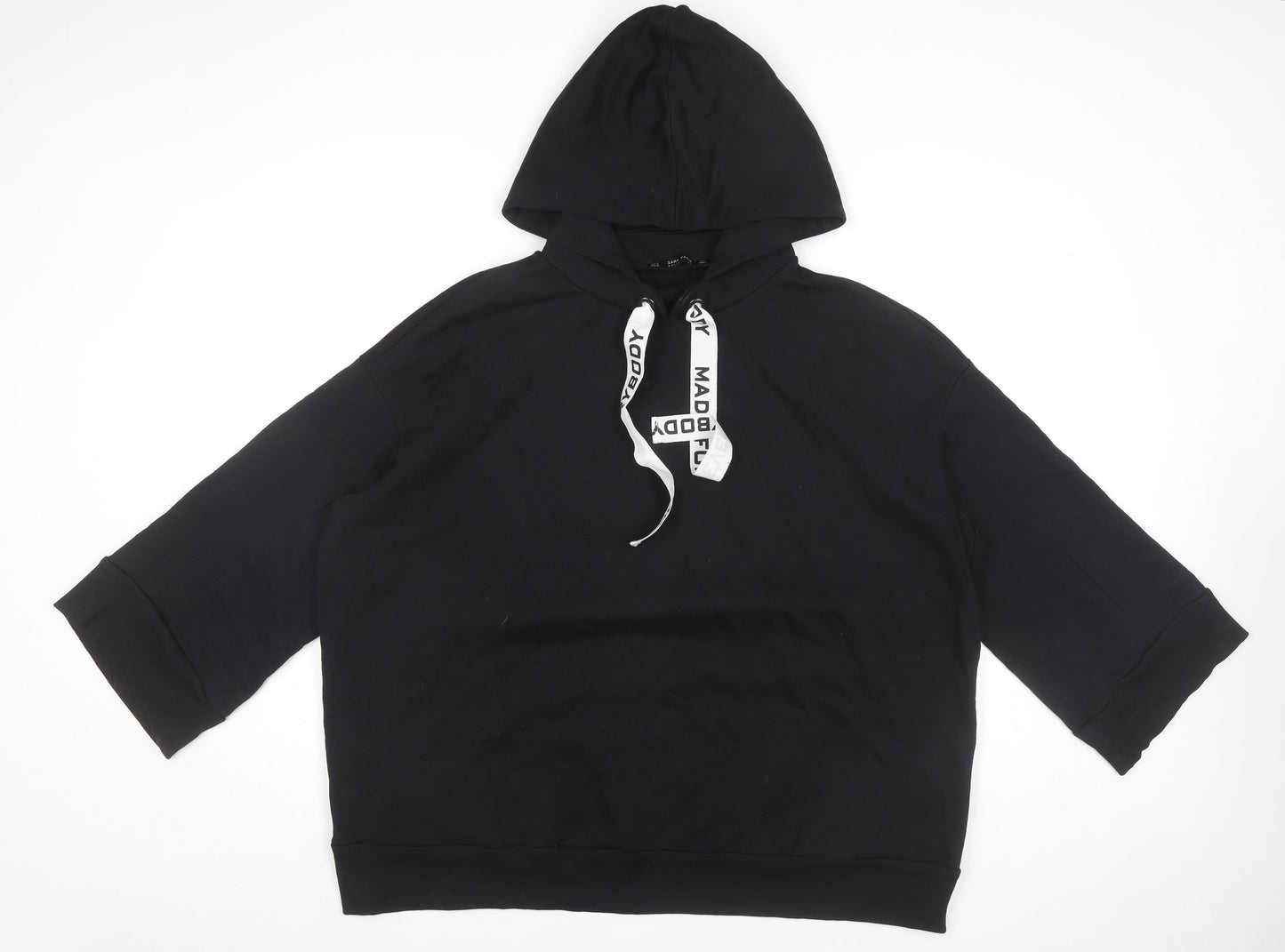 Zara Women’s Black Pullover Hoodie Size M 3/4 Sleeve Cotton