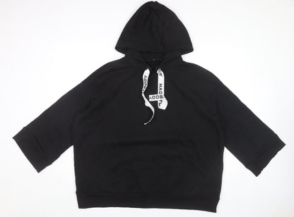 Zara Women’s Black Pullover Hoodie Size M 3/4 Sleeve Cotton