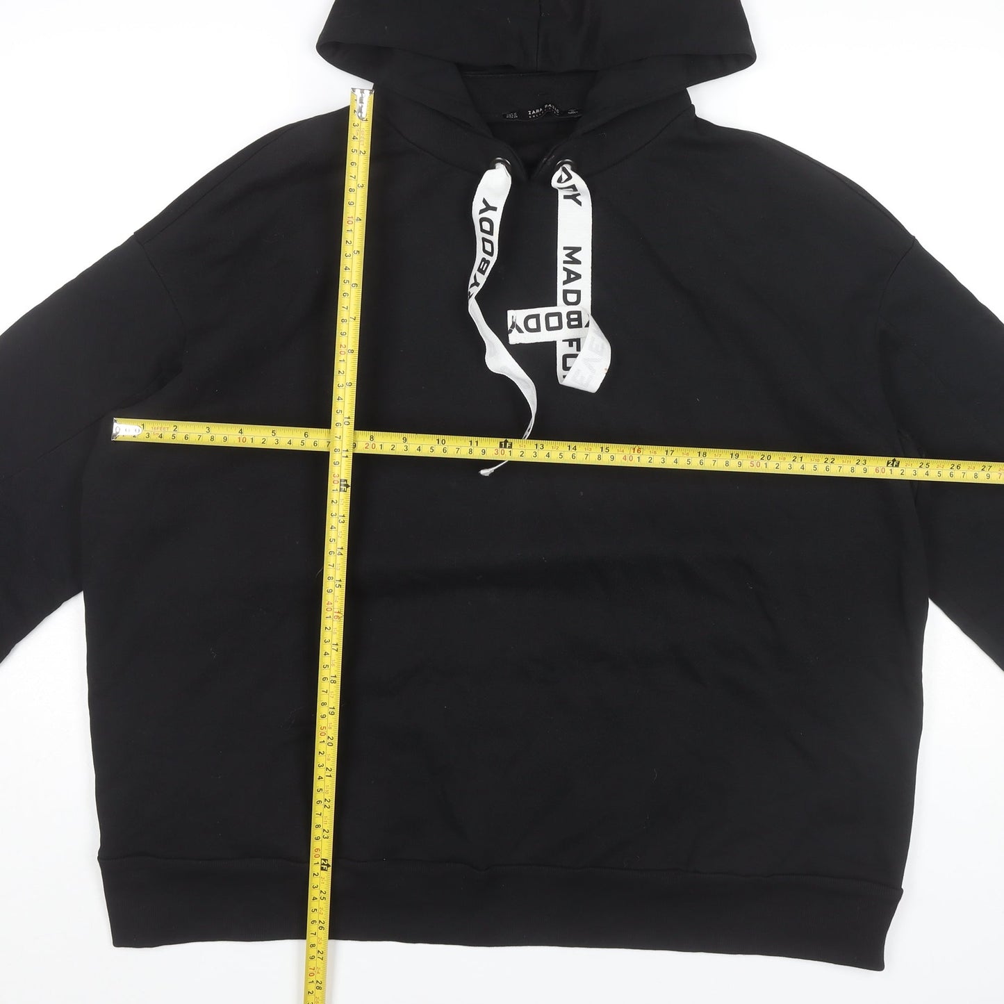 Zara Women’s Black Pullover Hoodie Size M 3/4 Sleeve Cotton