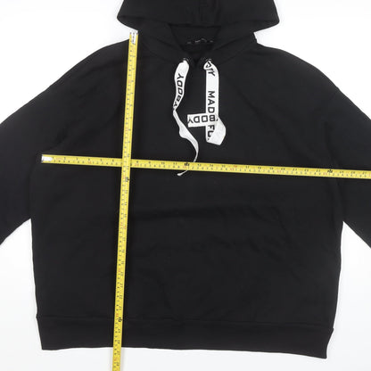Zara Women’s Black Pullover Hoodie Size M 3/4 Sleeve Cotton