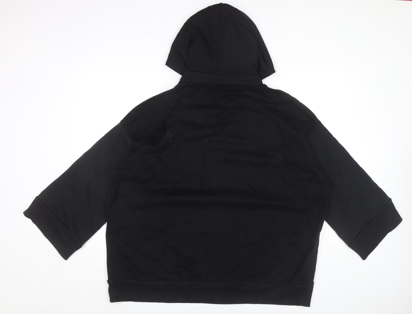 Zara Women’s Black Pullover Hoodie Size M 3/4 Sleeve Cotton