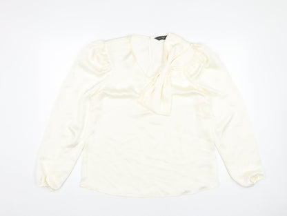 F&F Women’s Ivory Long Sleeve Puff Sleeve Bow Blouse UK 12