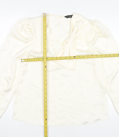 F&F Women’s Ivory Long Sleeve Puff Sleeve Bow Blouse UK 12