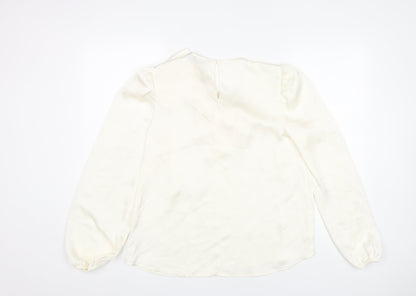 F&F Women’s Ivory Long Sleeve Puff Sleeve Bow Blouse UK 12