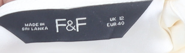 F&F Women’s Ivory Long Sleeve Puff Sleeve Bow Blouse UK 12