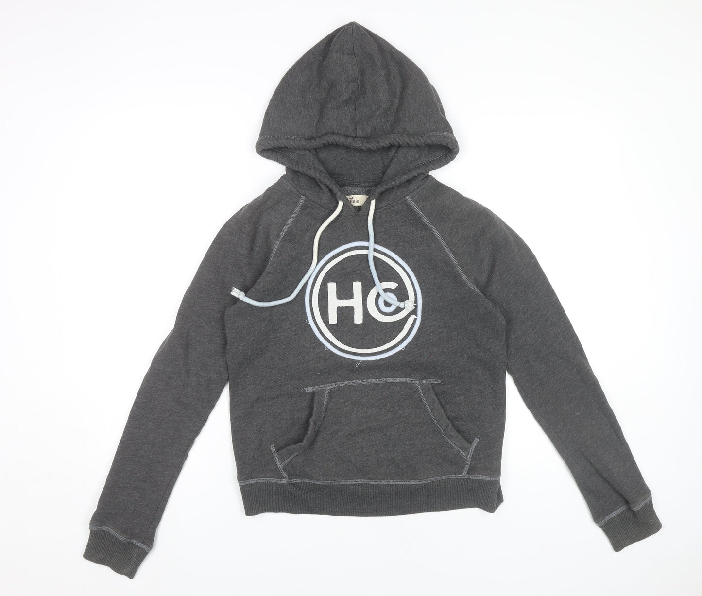 Hollister Women’s Grey Hoodie Small Pullover Logo Cotton Blend