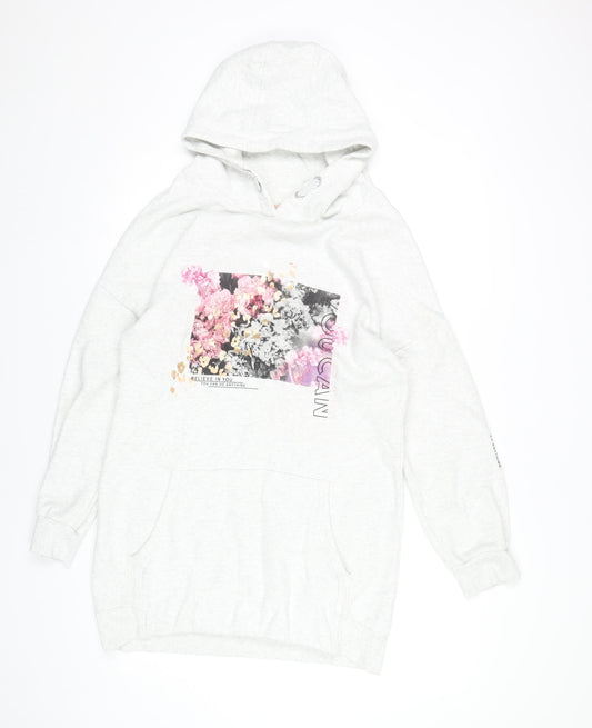 Next Girls Grey Floral Graphic Pullover Hoodie - 16 Years